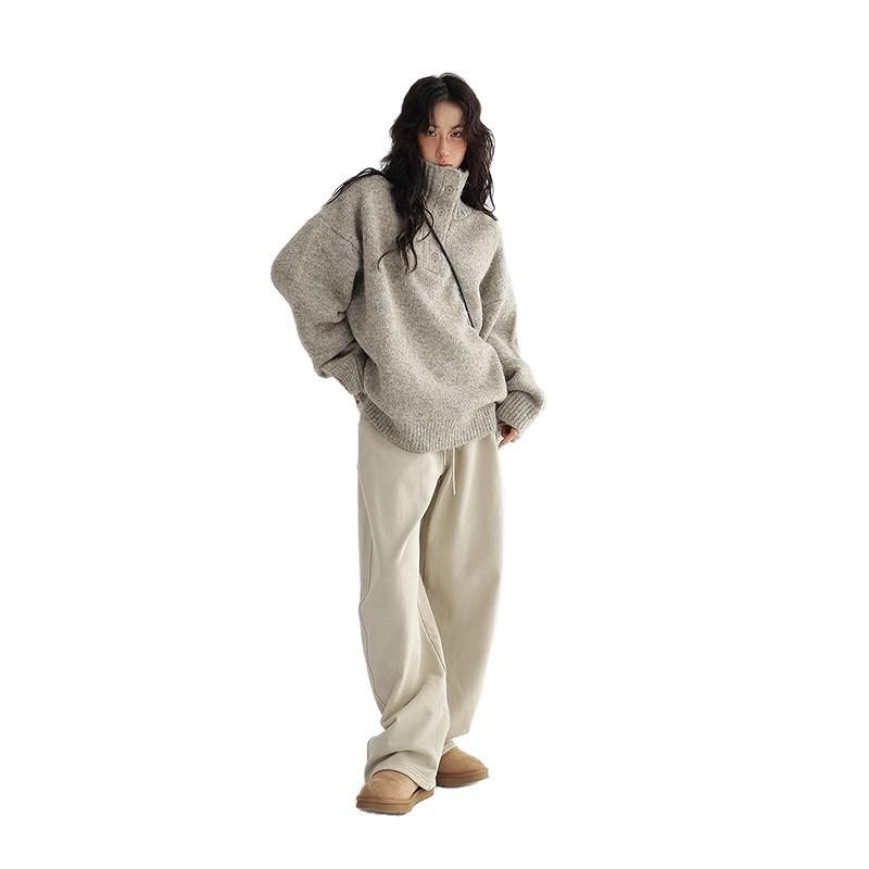Womens Oversized Chunky Knit Sweater With Mock Neck Soft Wool Blend Loose Fit Winter Warm Top