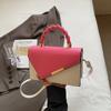 Korean Version of Simple Hand Carry Shoulder 2025 New Fashion Diagonal Splicing Contrasting Color Small Square Bag Portable Messenger Commuter Woman
