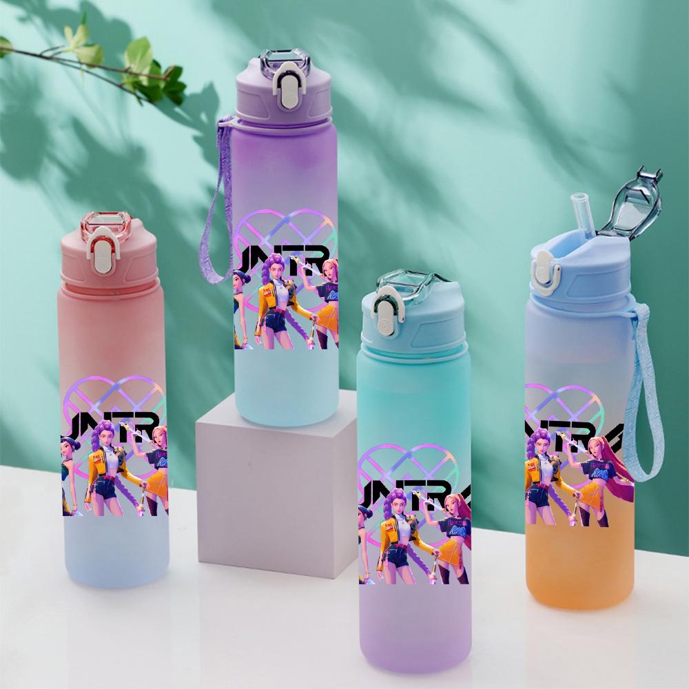 750Ml Water Bottle Cartoon K-Pop Demon Hunters Printed Large Capacity Drinking Cup Portable Outdoor Sports Water Cup Children Kid Gift