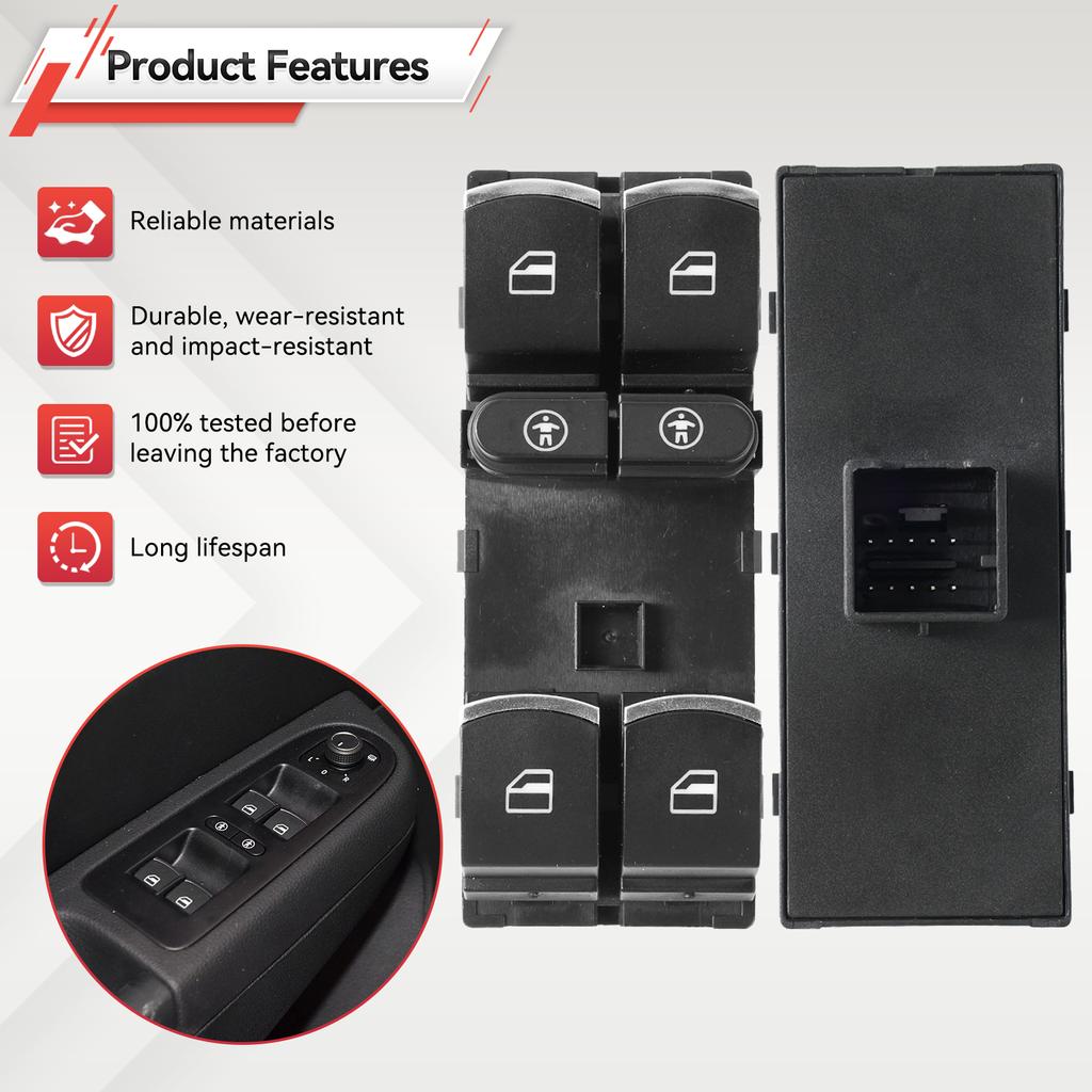 For VW Touareg Sharan Touran For Seat Alhambra 2011-2016 Electric Chrome Master Power Window Switch Button 7P6959857 Accessories