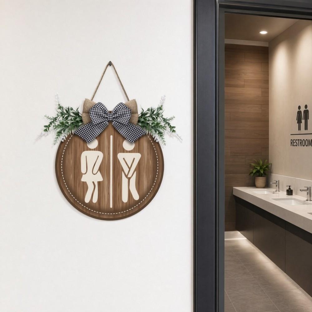 Wooden Bathroom Sign Plate Ornament Circle Decorative Plaque Toilet Decorative Plate  Home Decor