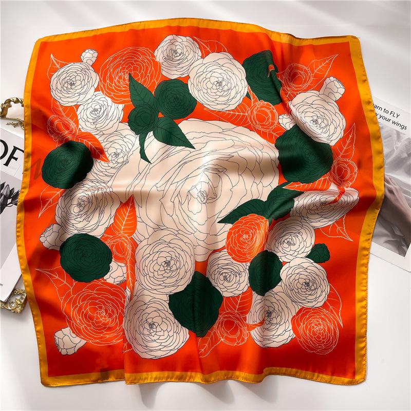 Silk Scarf Women'S Scarf Shawl 70Cm Korean Small Square Scarf Satin Surface Print Sun-Proof Headscarf