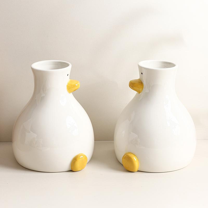 Cute Duck Vase Ceramic Hydroponic Vase Desktop Ornament Home Decor Garden Decoration