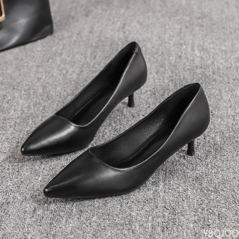 Fashion 2025 New Stewardess High Heels Ladies Etiquette Single Shoes Fashion Pointed Fine Heel Leather Shoes Black Formal Pumps Mujer