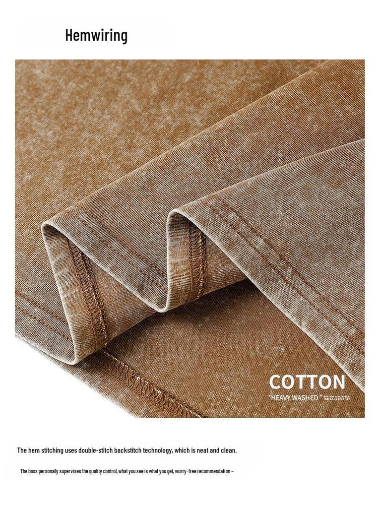 Retro Washed Distressed Short Sleeve T-shirt - 250g High Density Cotton, 8 Colors