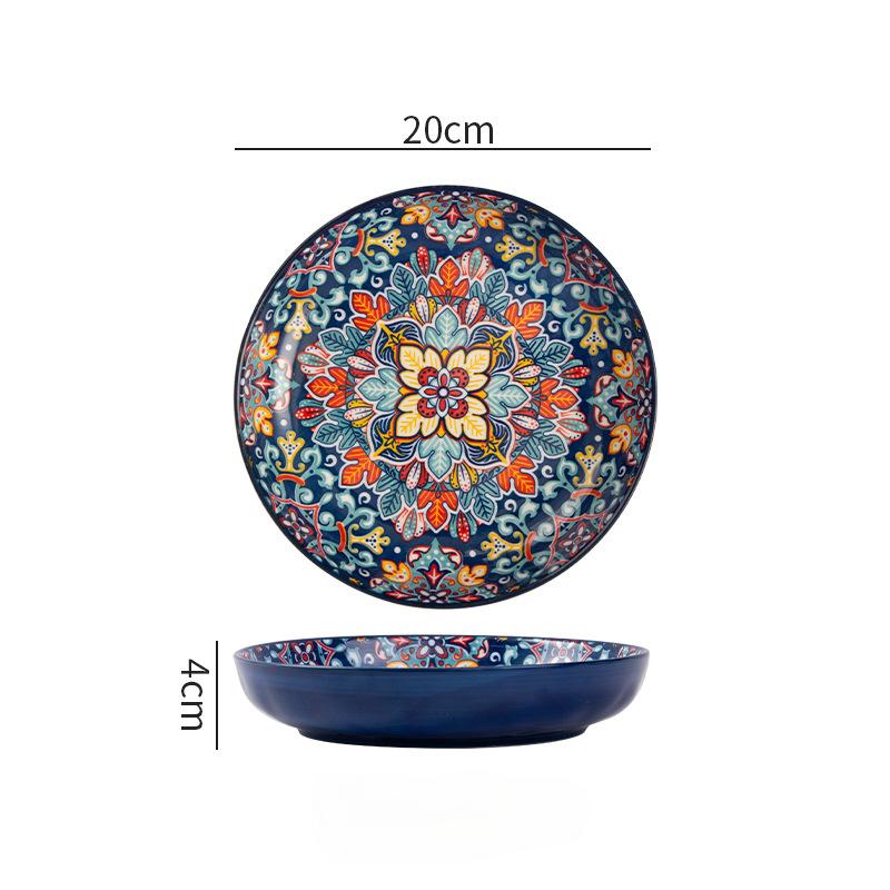 17.5cm/20cm Bohemian Ceramic Plate Creative Fruit Plate Steak Plate Deep Plate Round Plate Tableware