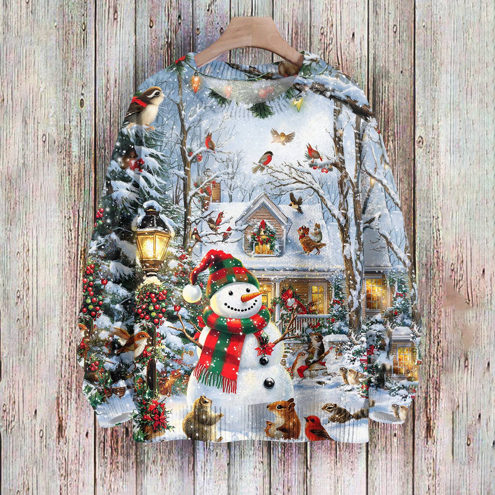 

Рождественские толстовки для женщин Вязаный свитер Милая рубашка Осенний свитер с круглым вырезом Топы L