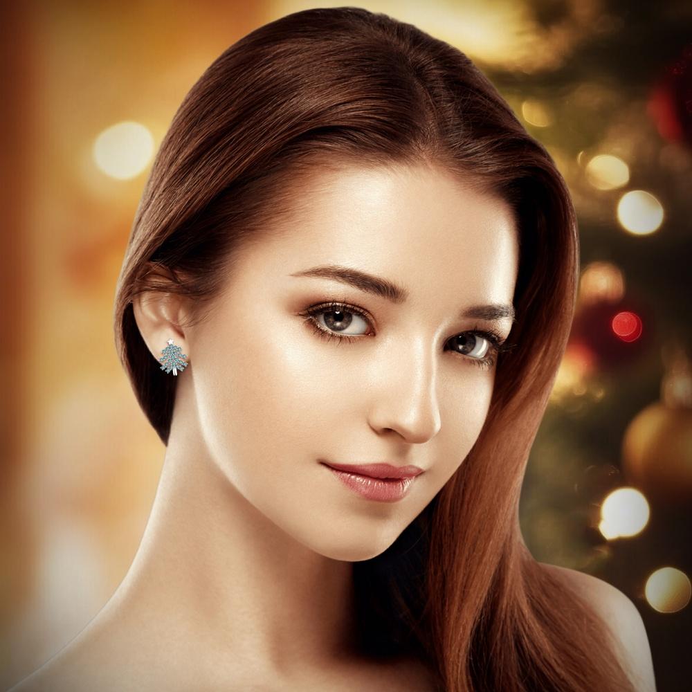 S925 Sterling Silver Christmas Trees Earring Green Moissanite Stud Earrings