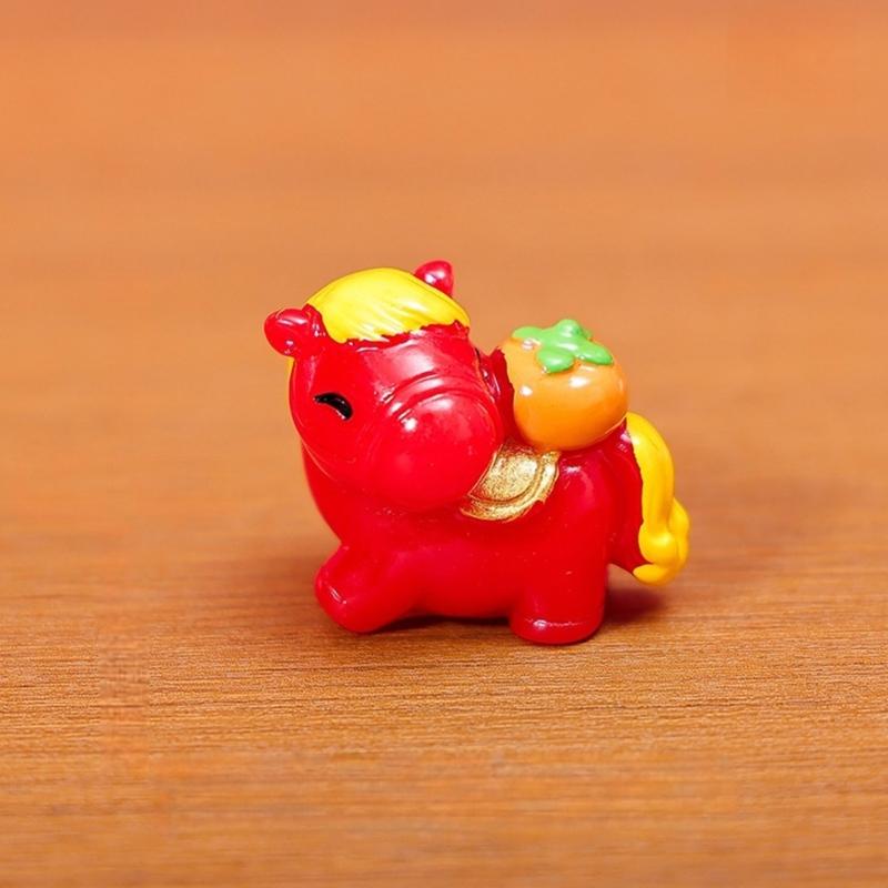 6 Piece Chinese Zodiacs Horse Miniature Figurine Resins Craft Desk Decors Ornaments for Home Office New Year Celebration