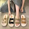 Women's Slippers Fur Plush Platform Wear Non-slip Slippers Casual Fashion Pin Buckle Roman Flip-flops Winter New Style