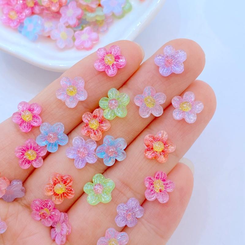 

50Pcs New Cute Resin 9mm Mini Flower Series Flat Back Fit Phone Deco Parts Embellishments For Hair Bows Accessories