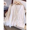 Plus Size New Chinese Style Embroider Lace Lace Sweet Long Sleeve Shirt Women's Spring & Fall Loose Thin V-neck Outer Tops