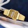 Casio Youth Series Metal Square Pac-Man Retro Luminous Waterproof Watch Quartz Movement Stainless Steel Strap Men watches Gold A100WEG-9APR