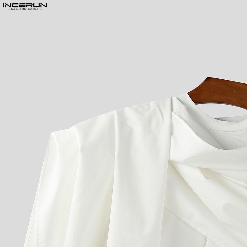 INCERUN Herbst Herren Schwingkragen Langarm Unregelmäßige Lagen Lässige Gothic Oberteile T-Shirts