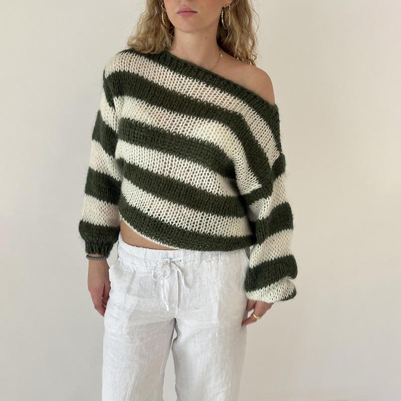 European & American Winter Women's Round Neck Striped Loose Knit Sweater - Versatile Long Sleeve Style