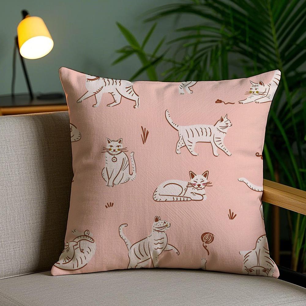 Cute Cat Cushion Cover Soft Short Plush Double-Sided Printing Home Decor Machine Washable Pillow Case Gift
