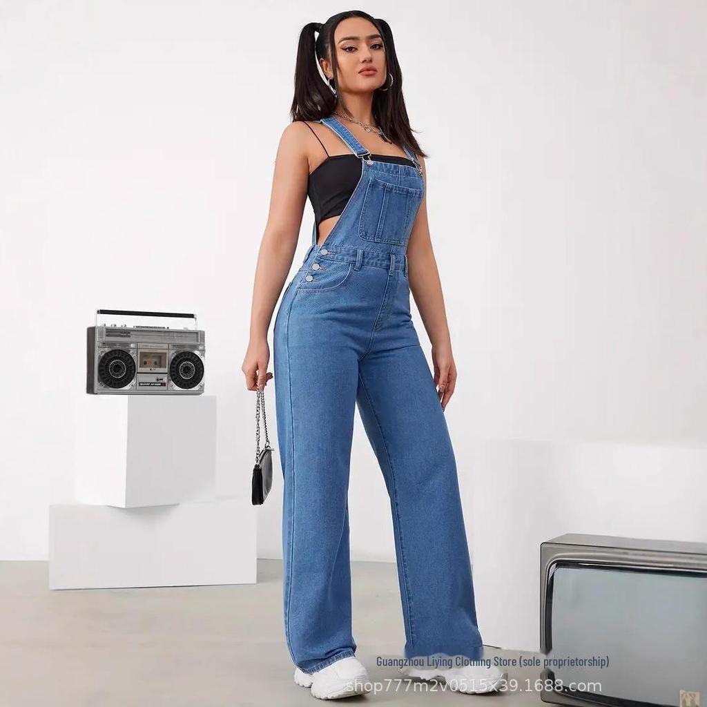 Trending Women's Washed Denim Overalls: New European & American Fashion Jeans