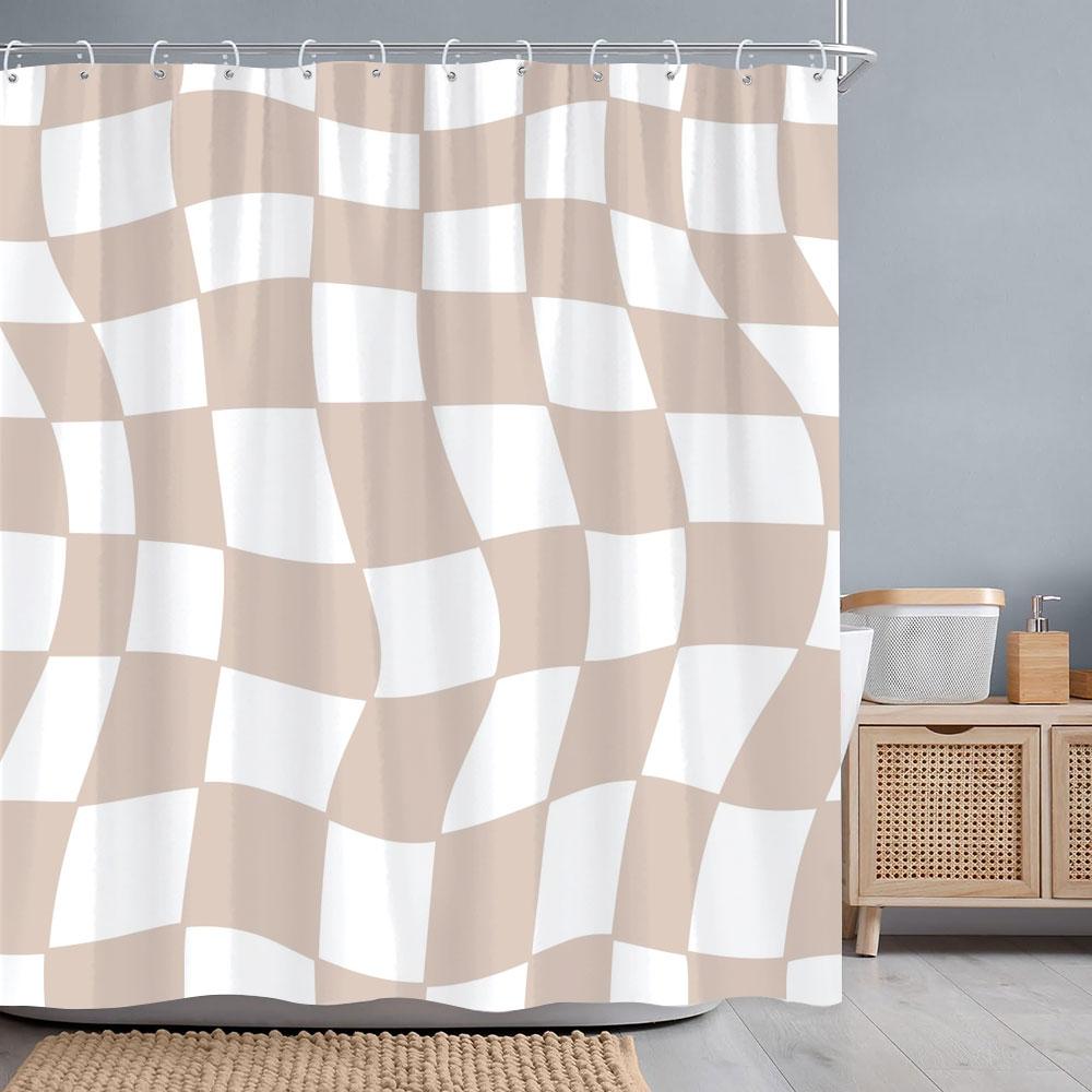 

Abstract Geometric Line Square Graphic Shower Curtain Colourful Grid Polyester Fabric Shower Curtains Bathroom Decor With Hooks W60H190(CM)-1 Pcs