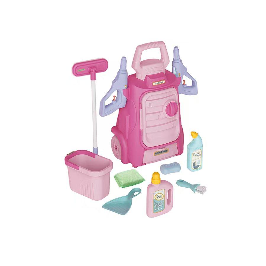 Kids Cleaning Set with Trolley - 11 PCS Pretend Play Housekeeping Kit, Kids Broom, Dustpan, Mop, Bucket, Sponge, Spray Guns Toy