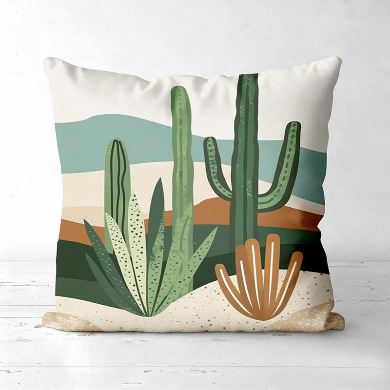 Cactus And Mountain Patterned Decorative Throw Pillows Polyester Pillowcase, Sofa Decorative Cushion Cov Headboard Pillow