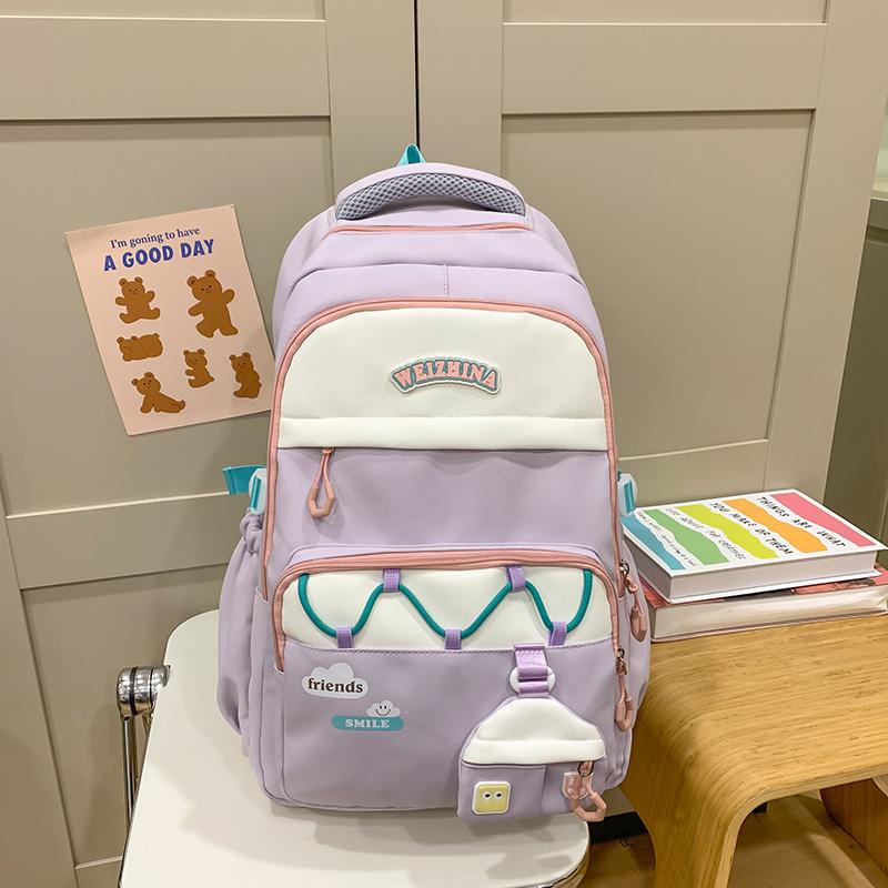 Student Schoolbag Women's Color Contrast Backpack Large Capacity Backpack with Coin Purse