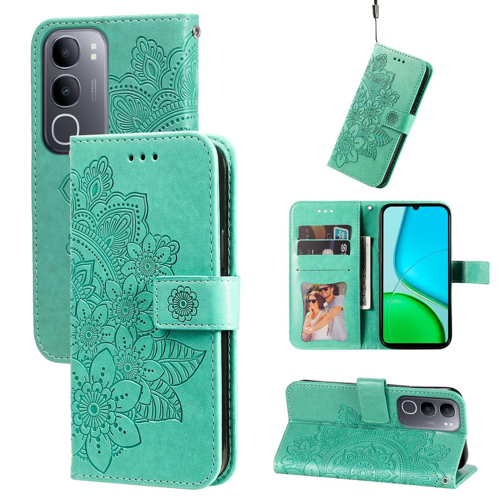 For vivo Y50 Case Floral Pattern PU Leather Wallet Stand Phone Cover