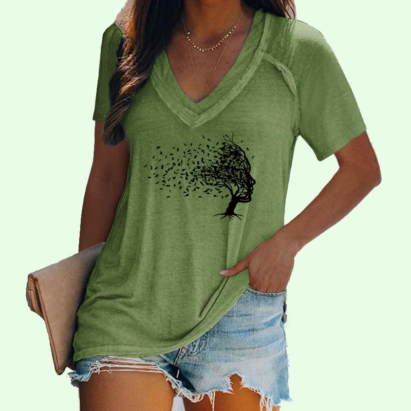 

Женская футболка с принтом, пуловер, облегающий топ, женский летний повседневный топ с короткими рукавами, женская модная футболка с v-образным воротником