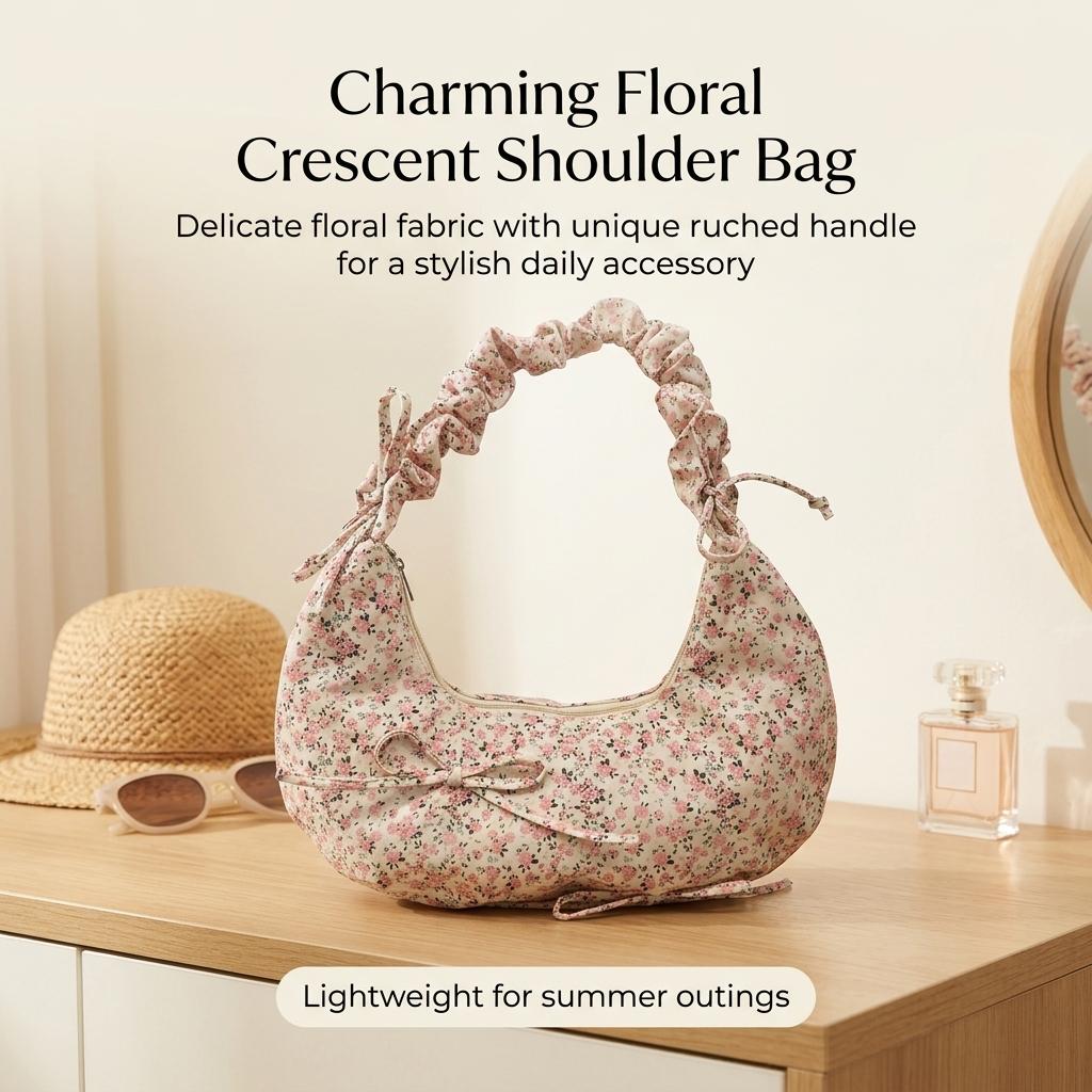 Women Floral Print Large Capacity Tote Bag Shoulder Underarm Bag With Durable Polyester Material And Multiple Carrying Styles
