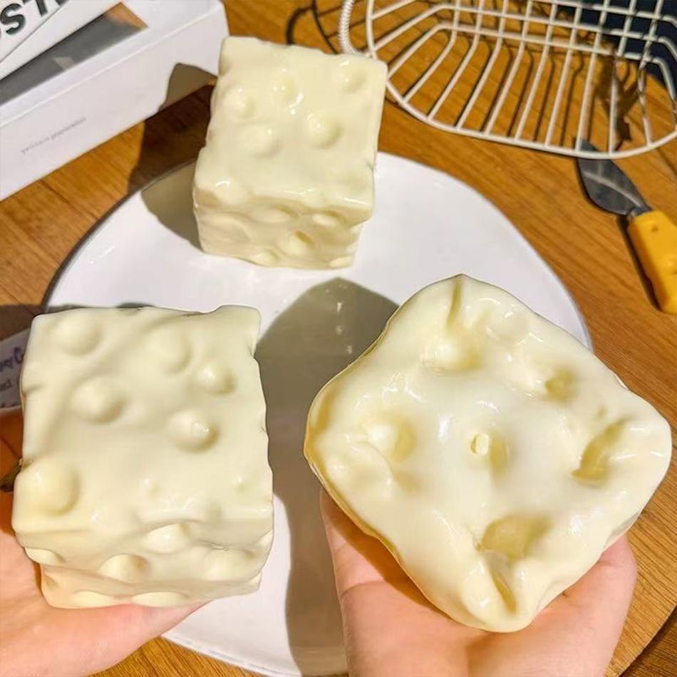 Two Sizes Cheese Cube Stress Ball Cheese Shapeable Squeeze Ball Non-Bounce Fidget Toy ASMR Sensory Anti-Stress Festival Gift
