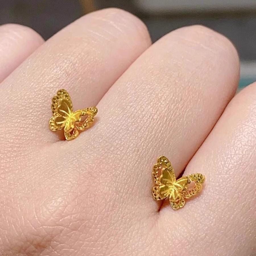 Ancient Gold Double-Layer Butterfly Stud Earrings for Women, Chinese Style Fairy Jewelry, 2025.