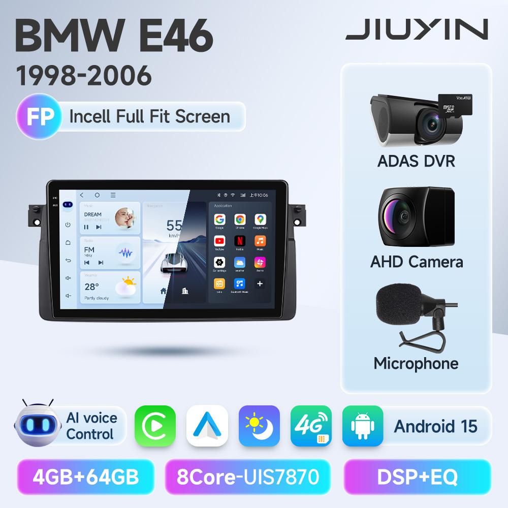 JIUYIN Android 15 Wireless Carplay Auto Car Radio Stereo Multimedia Player For BMW E46 M3 318 320 325 330 335 1998-2006 IPS