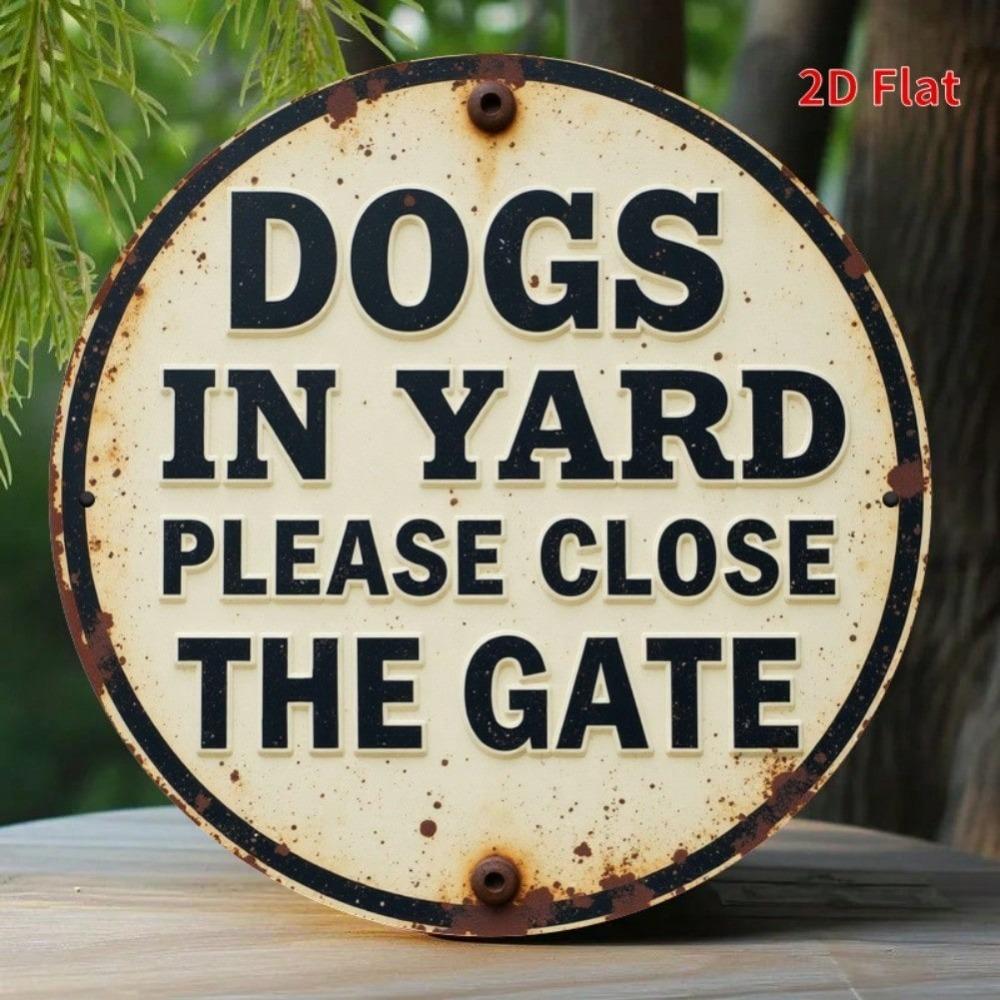 Metal Dog Yard Warning Sign Round Pet Safety Decor for Home Cafe Gate