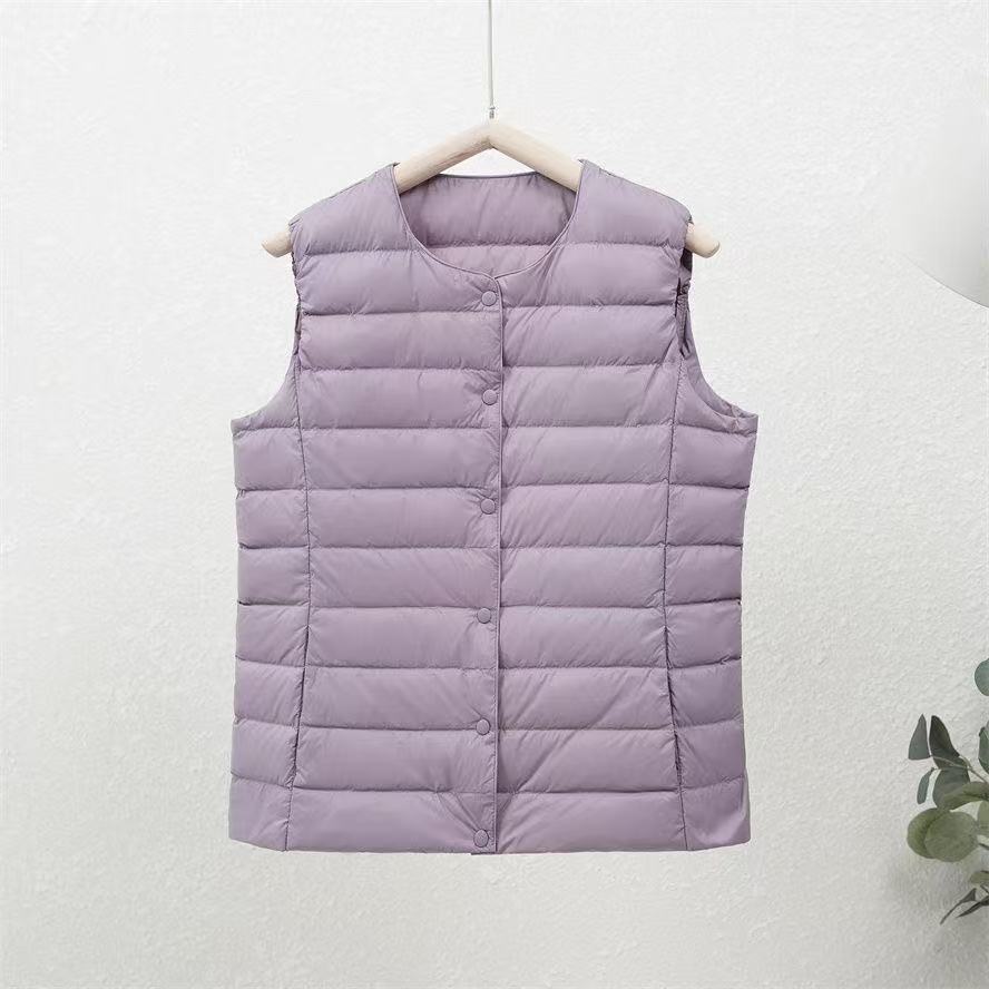 Leichte Baumwollweste Herbst und Winter Kurz Innere Bekleidung Einfarbig Kragenlos Futterweste Damen Figurbetonte Warme Weste