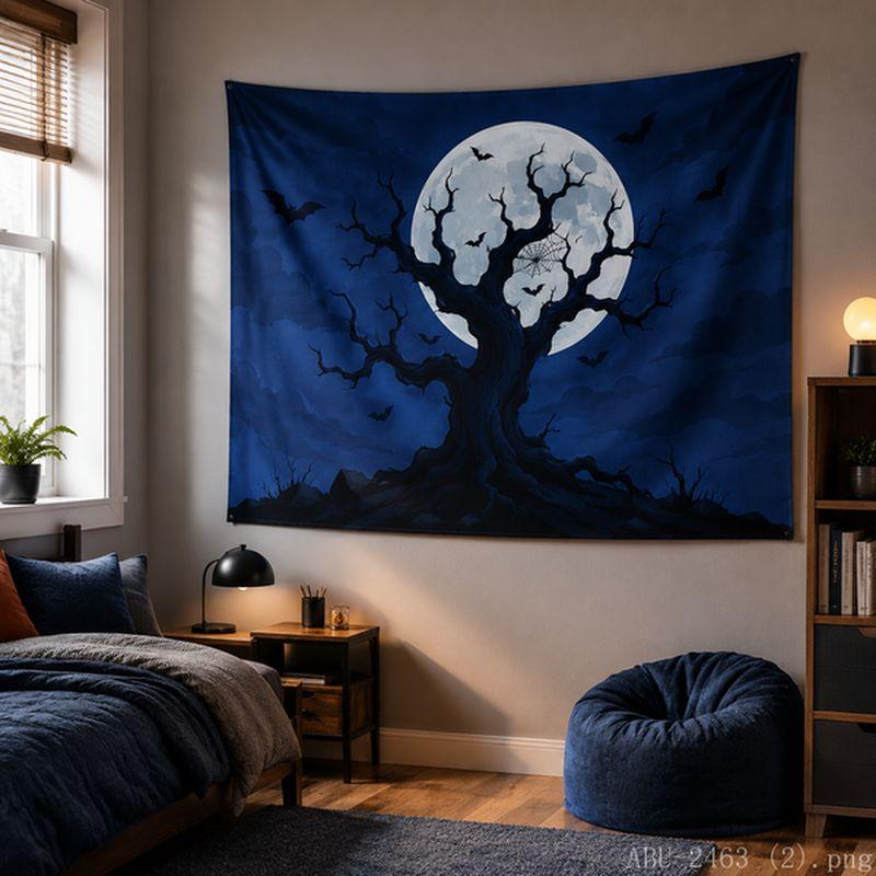 Night Full Moon Pumpkin Tapestry Halloween Living Room Festival Party Background Horror Room Decoration