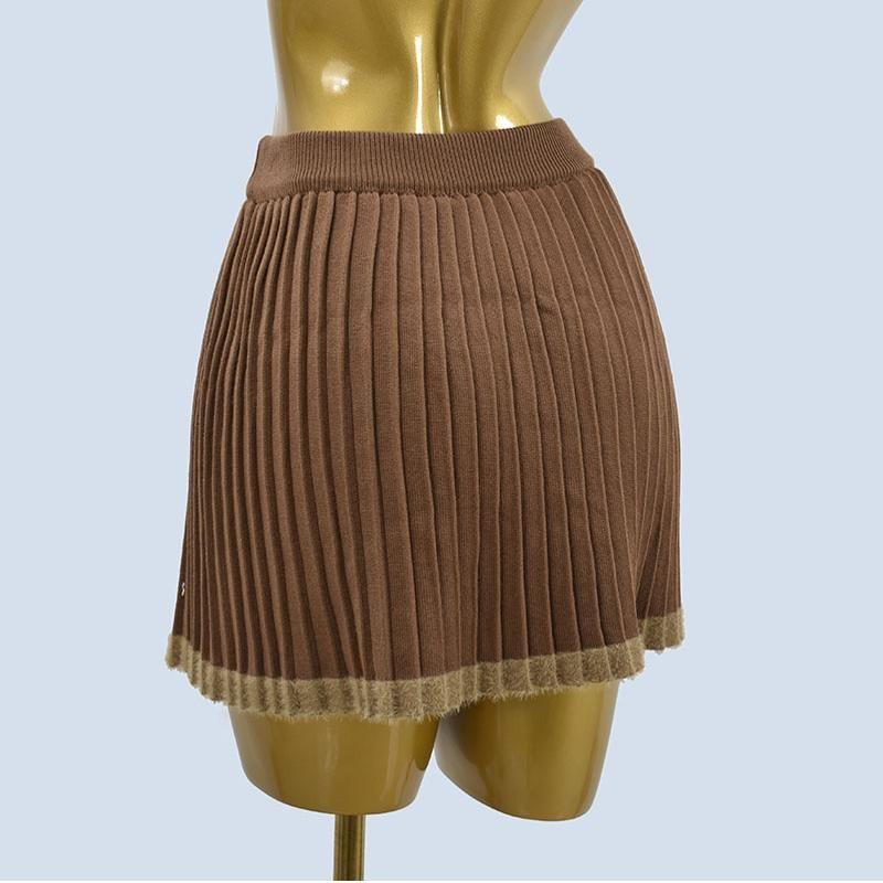 Sexy Color Matching Knitting Skirt Women's Spring and Autumn Preppy Style Easiest for Match High Waist Slimming Pleated Skirt Base Skirt