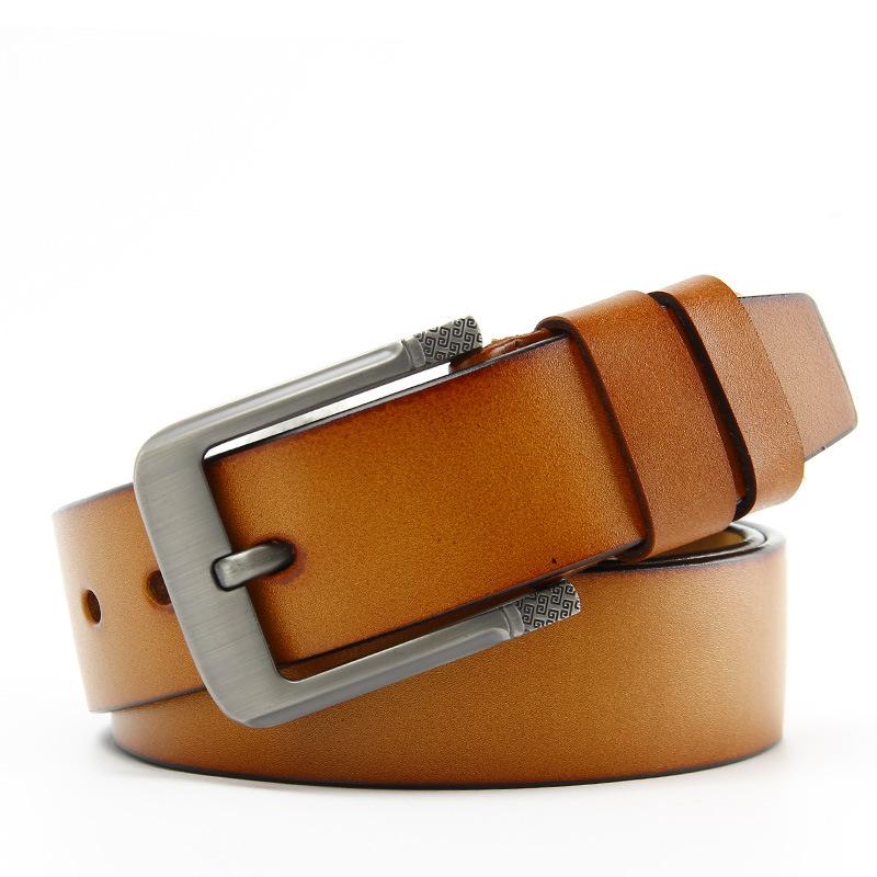 Men's Antique Real Yellow Cowhide Whole Sheet Two-layer Leather Belt Fashionable Pin Buckle Men's Korean Style Versatile Trousers Belt