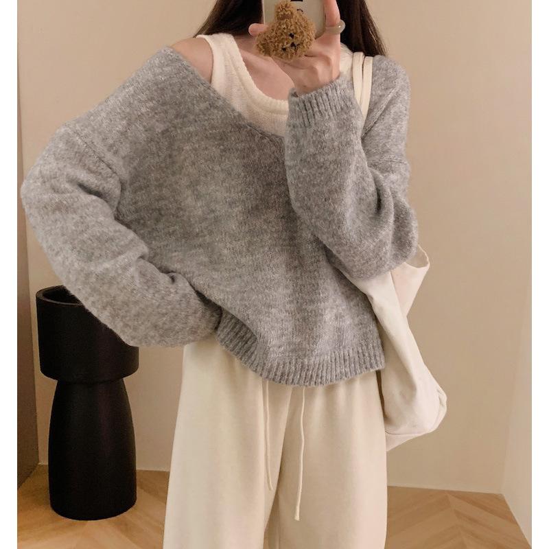 Lockerer und lässiger vielseitiger Strickpullover für Damen, Herbst und Winter, neue Mode, altersreduzierend und figurformend, Rundhals-Pullover