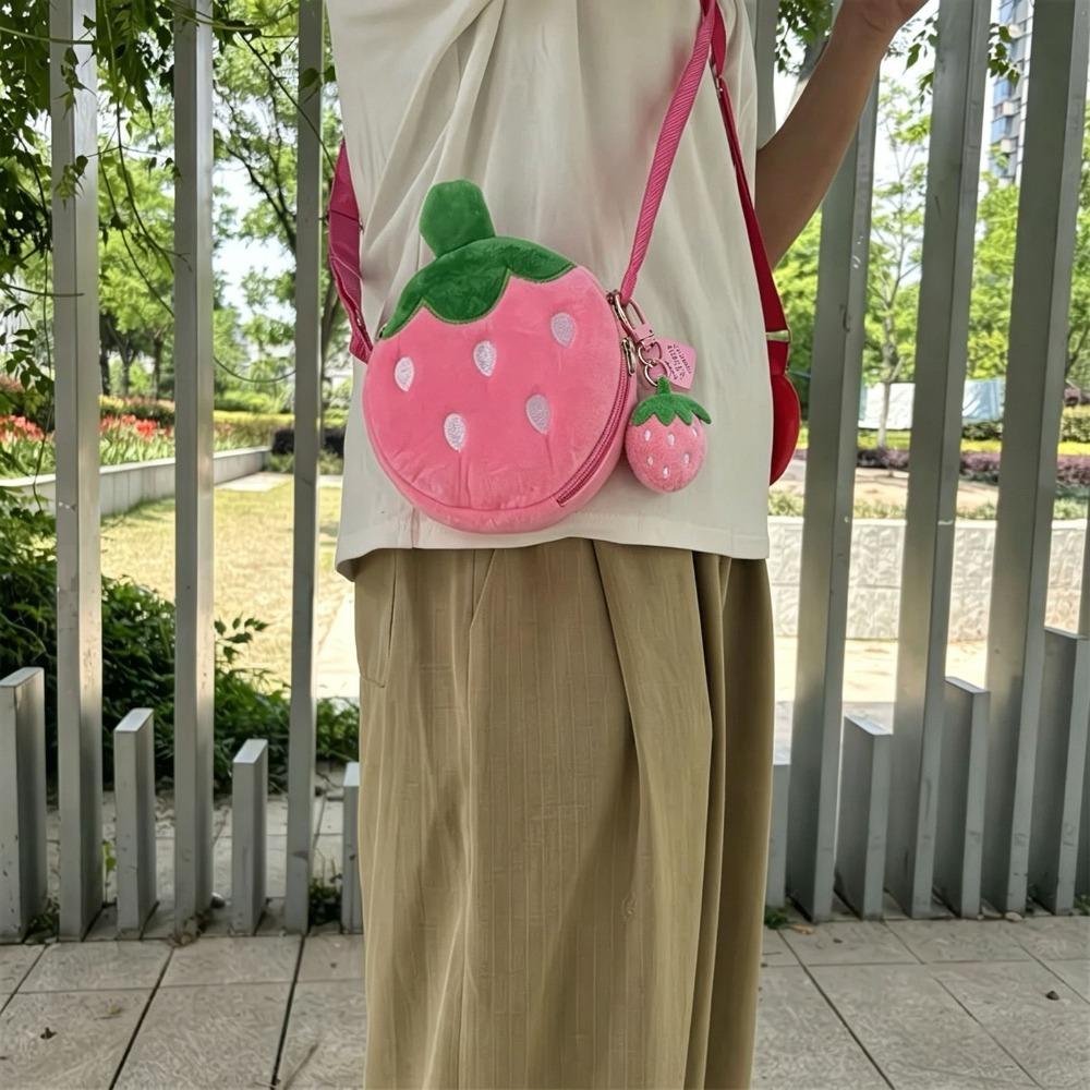 Adorable Cartoon Strawberry Shoulder Bag Mini Size Fruit Shape Crossbody Bag With Zipper Coin Purse For Kids, Adults