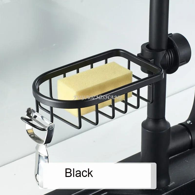 Bathroom Faucet Shelf Space Aluminum Kitchen Sink Sponge Drain Rack Black Silver Bathroom Shower Storage Rack Sundries Holder