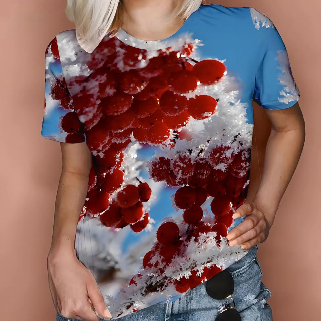 Fruit Series Short Sleeved T-shirt Summer Round Neck Cute Comfortable Breathable Leisure Loose Women's T-shirt
