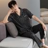 Men's Korean Style Summer Cotton Pajama Set - Short Sleeve & Pants, 3-Piece Casual Homewear.