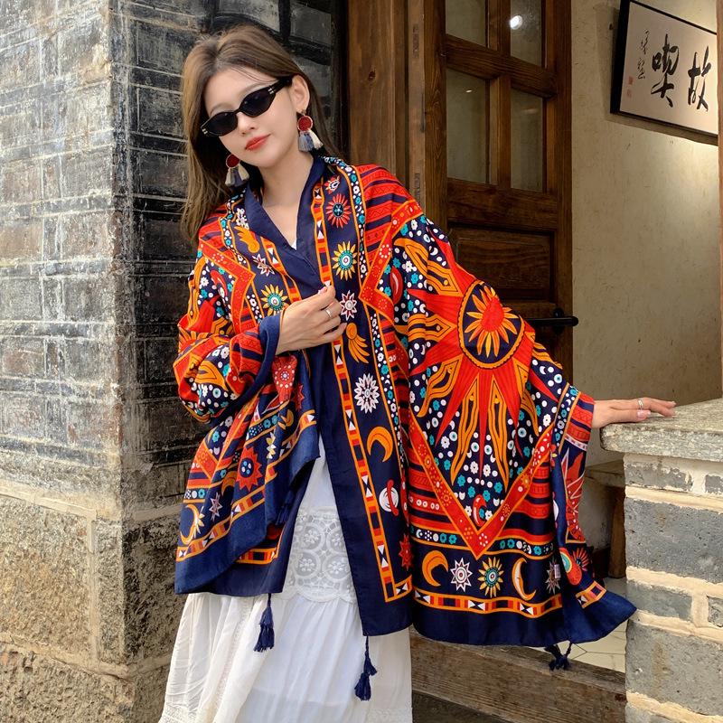 Dunhuang Desert Shawl - Qinghai Chaka Salt Lake Ethnic Scarf for Women, Cotton Linen Silk Blend