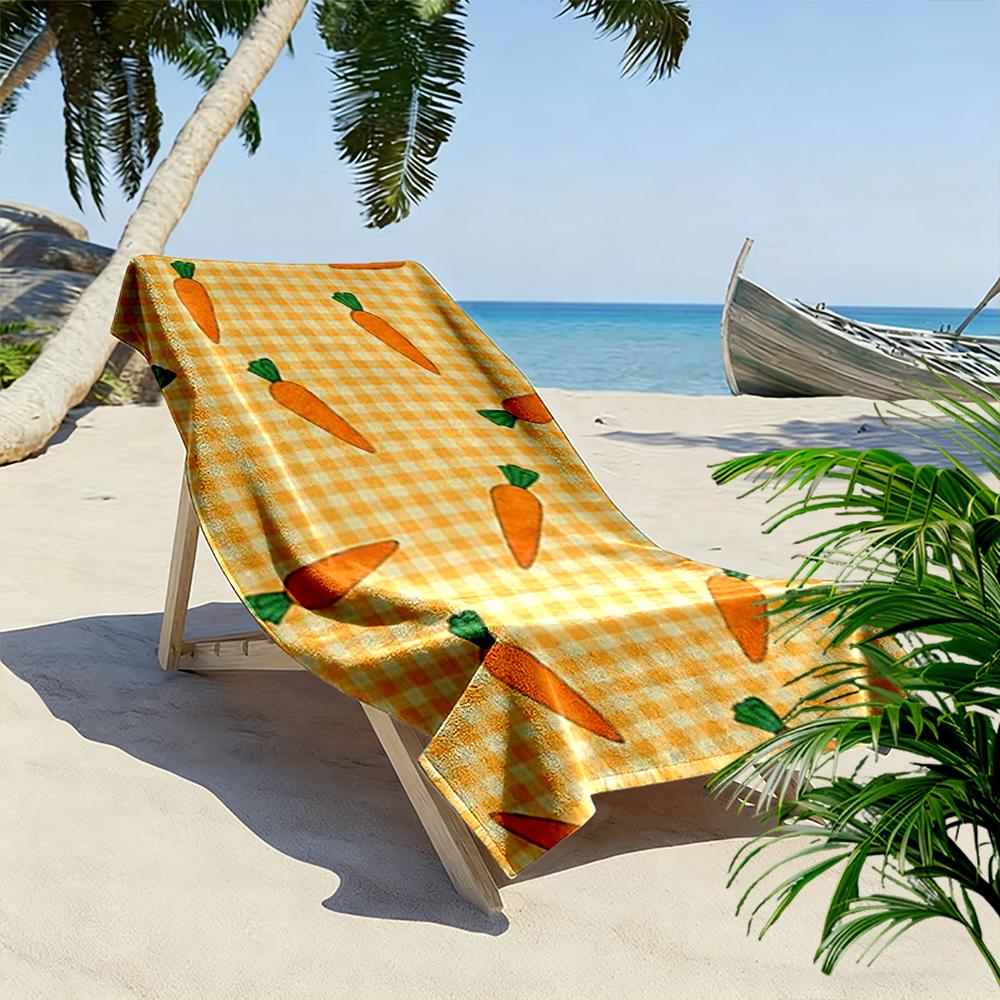 Cute Orange Carrot Pattern on Plaid Background Beach towel quick-drying for travel outdoor sports jogging beach and swimming