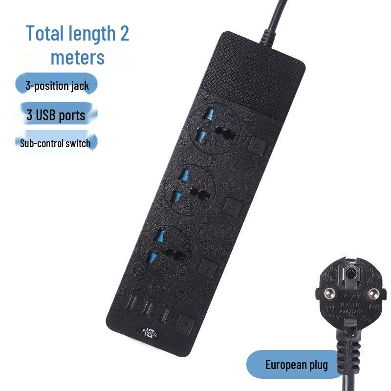Multinational Power Strip: UK, EU, US Sockets with USB Converter & HK Plug Extension Cord