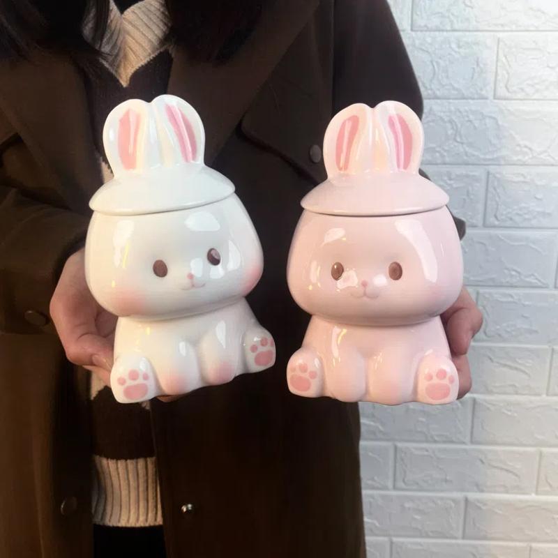 Kawaii Keramický hrnek s králíčkem – Roztomilý hrnek na kávu v INS stylu pro páry, na mléčný čaj, ke snídani, Valentýnský dárek
