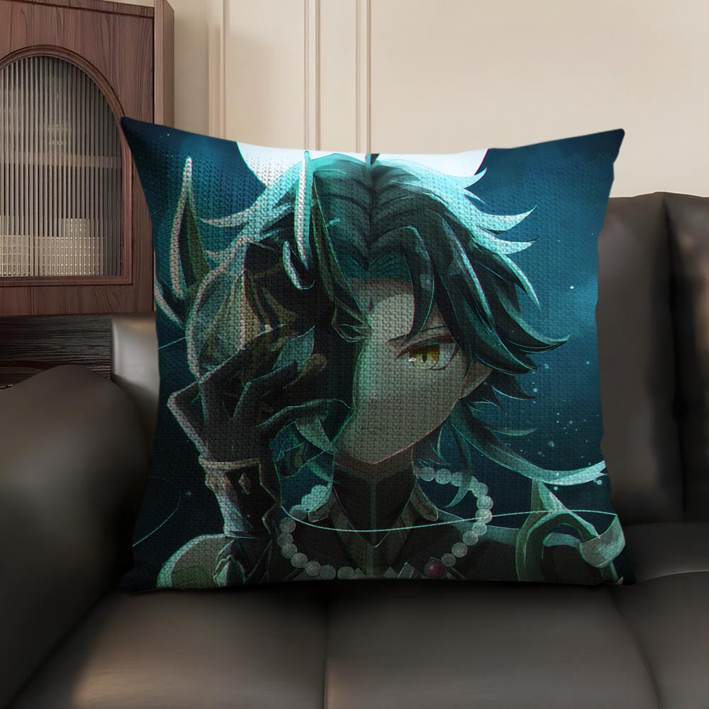 Xiao Genshin Impact Cushion Cover Natural Linen Organic Fabric Double-Sided Printing Sofa Home Decor Gift Pillow Case