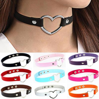 Eco-friendly PU Leather Harajuku Punk Nightclub Soft Girl Choker Peach Heart Love Collar Women's Necklace Collarbone Necklace