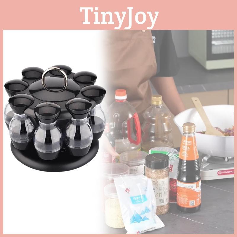 Modern Rotatable Spice Organizer With Black Material For Home Kitchen And Gourmet Cooking