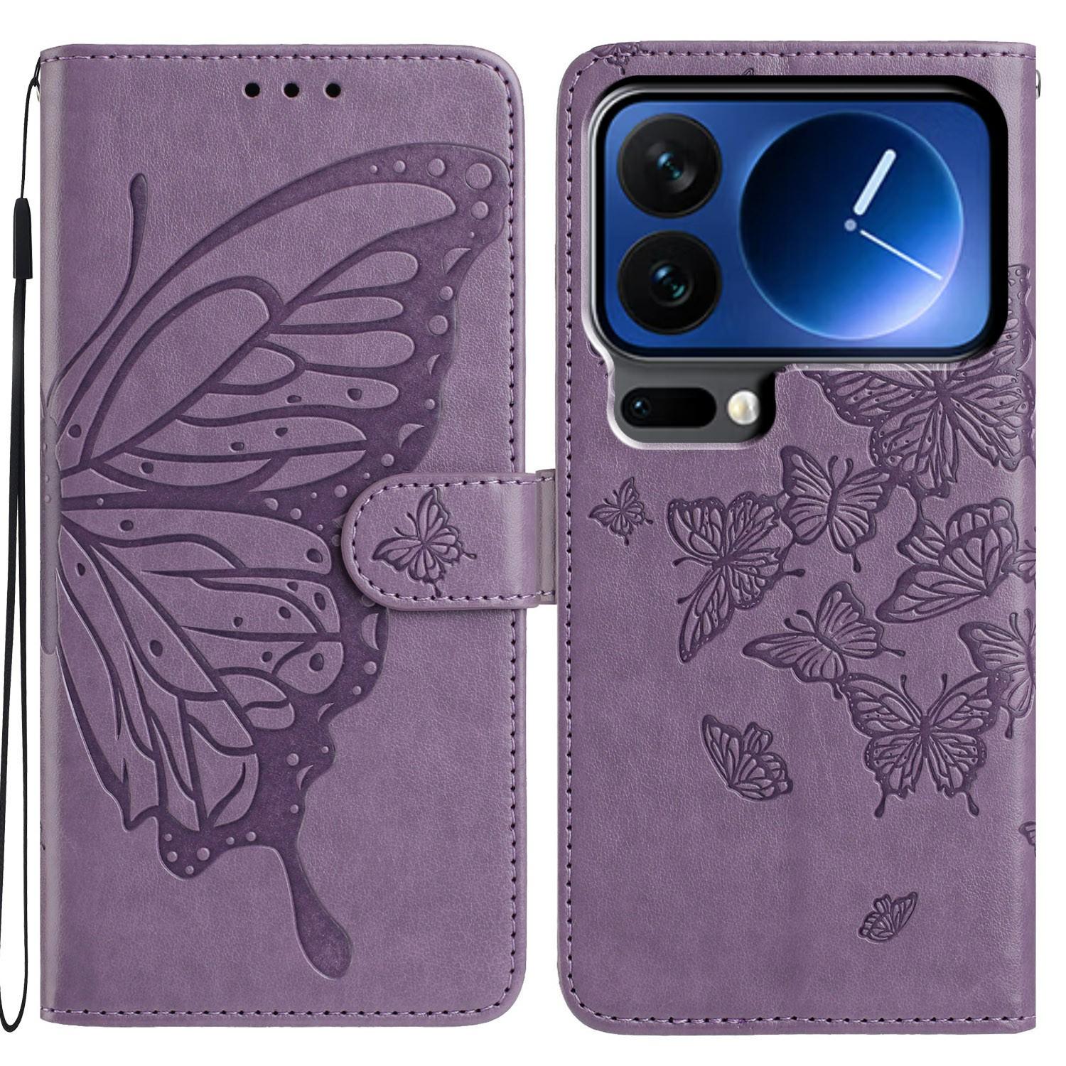 

For Xiaomi 17 Pro Case Butterfly Imprinted Wallet Stand PU Leather Flip Phone Cover with Strap