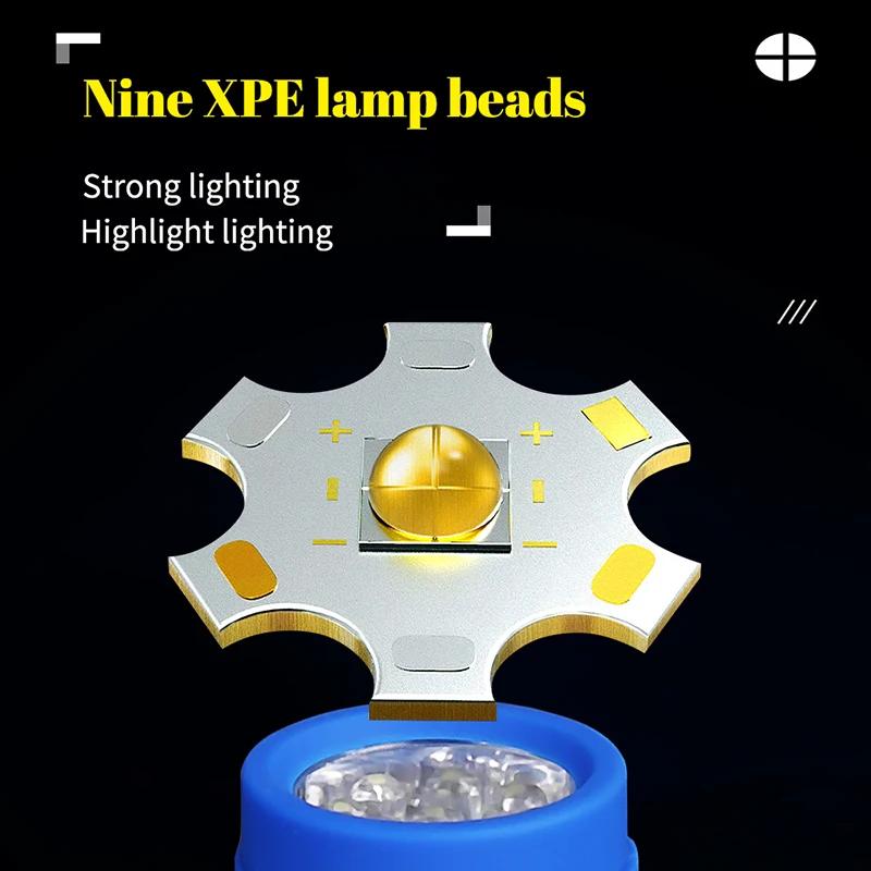 Mini Portable Flashlight Nine XPE Lamp Beads Strong Lighting Using 3 NO.7 Batteries Fixed Focus Pocket Outdoor Emergency Torch